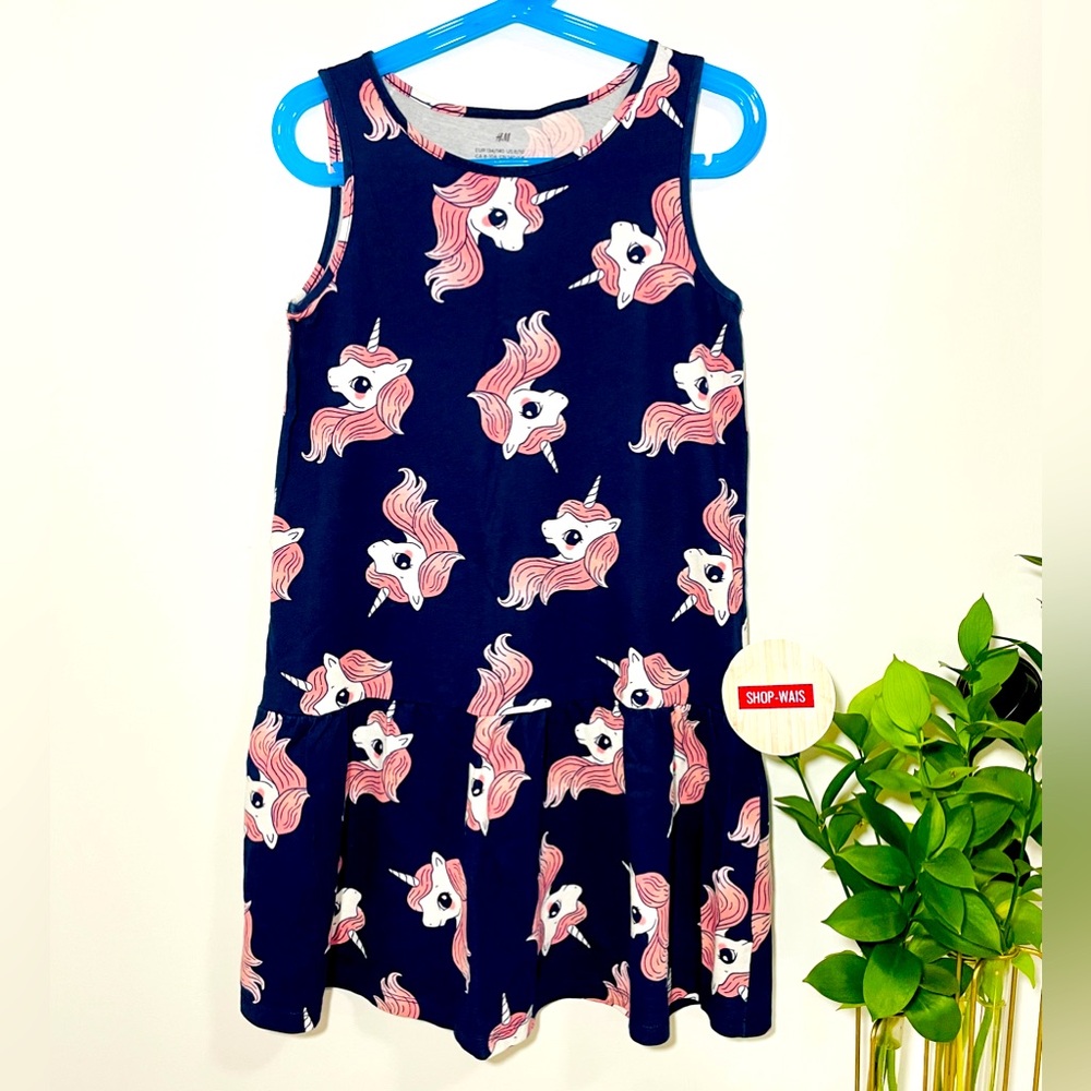 H&M Kids Dress Navy Blue with Unicorn Pattern